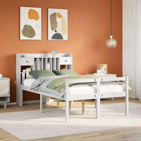 vidaXL Bookcase Bed without Mattress White 135x190 cm Doouble Solid Wood Pine