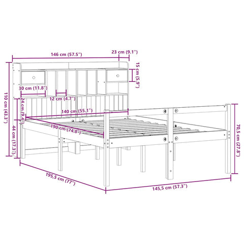 vidaXL Bookcase Bed without Mattress 140x190 cm Solid Wood Pine