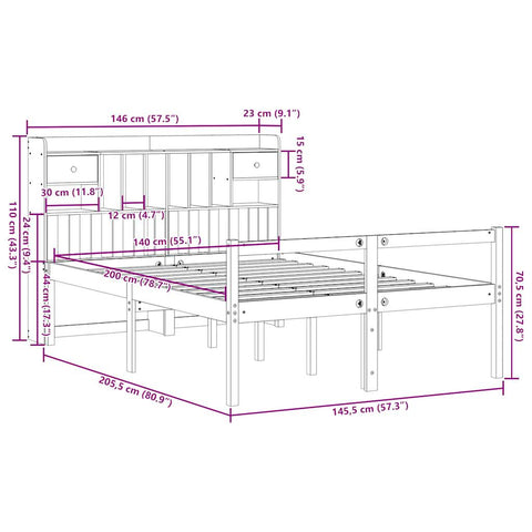 vidaXL Bookcase Bed without Mattress 140x200 cm Solid Wood Pine