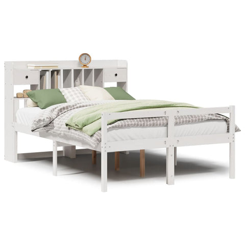 vidaXL Bookcase Bed without Mattress White 150x200 cm King Size Solid Wood Pine