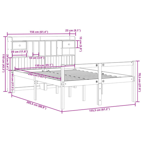 vidaXL Bookcase Bed without Mattress White 150x200 cm King Size Solid Wood Pine