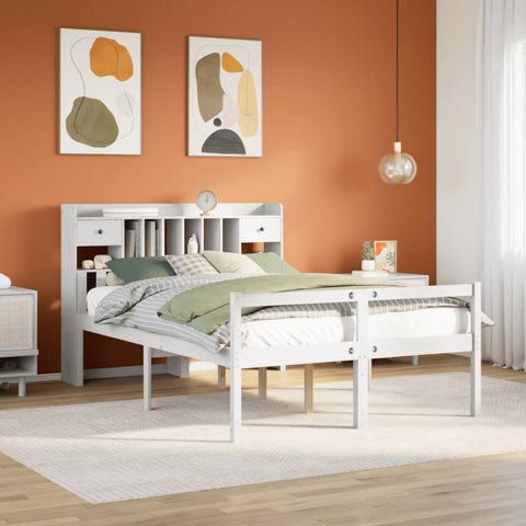 vidaXL Bookcase Bed without Mattress White 150x200 cm King Size Solid Wood Pine