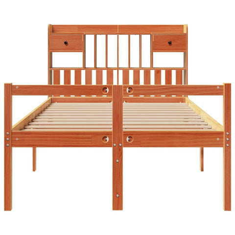 vidaXL Bookcase Bed without Mattress Wax Brown 135x190 cm Doouble Solid Wood Pine