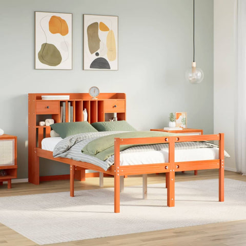 vidaXL Bookcase Bed without Mattress Wax Brown 135x190 cm Doouble Solid Wood Pine