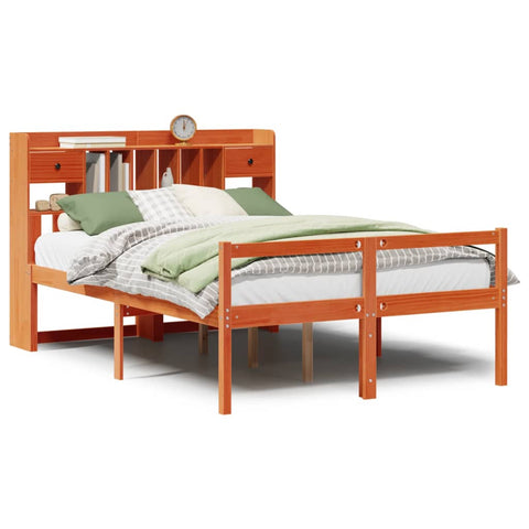 vidaXL Bookcase Bed without Mattress Wax Brown 150x200 cm King Size Solid Wood Pine