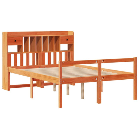 vidaXL Bookcase Bed without Mattress Wax Brown 150x200 cm King Size Solid Wood Pine