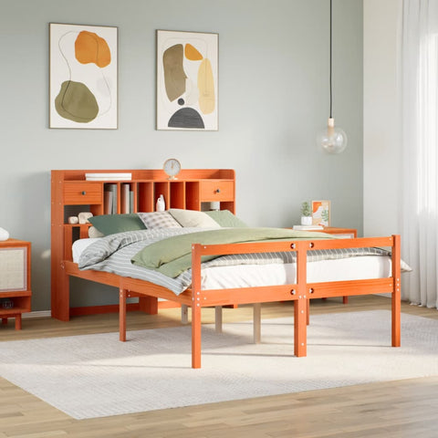 vidaXL Bookcase Bed without Mattress Wax Brown 150x200 cm King Size Solid Wood Pine