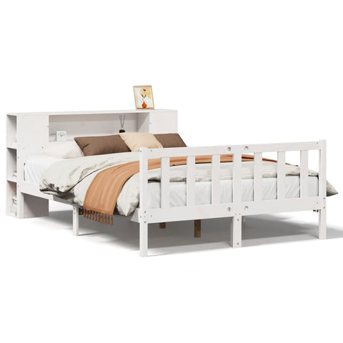 vidaXL Bookcase Bed without Mattress White 150x200 cm King Size Solid Wood Pine