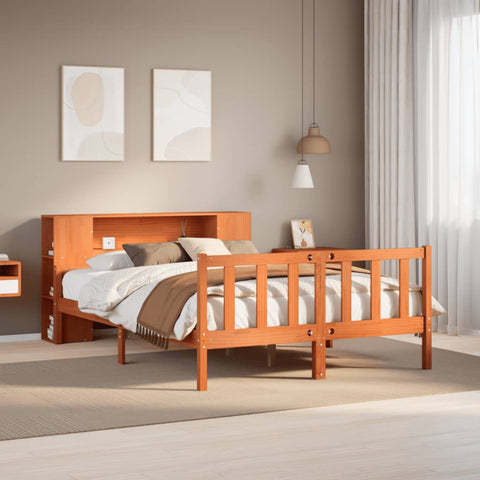 vidaXL Bookcase Bed without Mattress Wax Brown 150x200 cm King Size Solid Wood