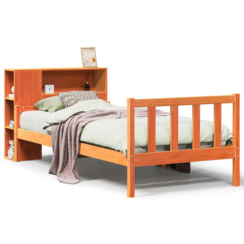 vidaXL Bookcase Bed without Mattress Wax Brown 75x190 cm Small Single Solid Wood