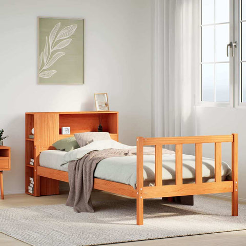 vidaXL Bookcase Bed without Mattress Wax Brown 75x190 cm Small Single Solid Wood