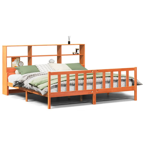 vidaXL Bookcase Bed without Mattress Wax Brown 180x200 cm Super King Solid Wood