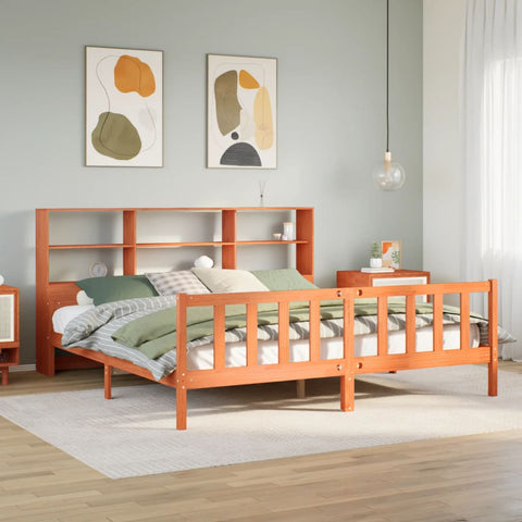 vidaXL Bookcase Bed without Mattress Wax Brown 180x200 cm Super King Solid Wood
