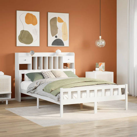 vidaXL Bookcase Bed without Mattress White 150x200 cm King Size Solid Wood Pine