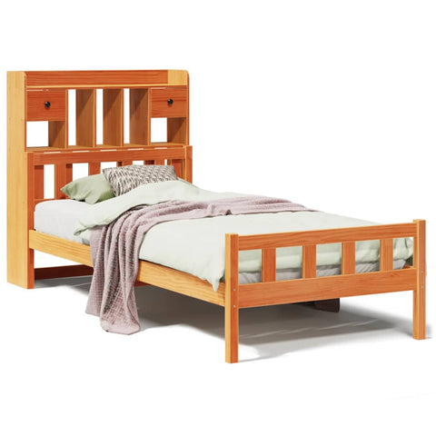 vidaXL Bookcase Bed without Mattress Wax Brown 75x190 cm Small Single Solid Wood Pine