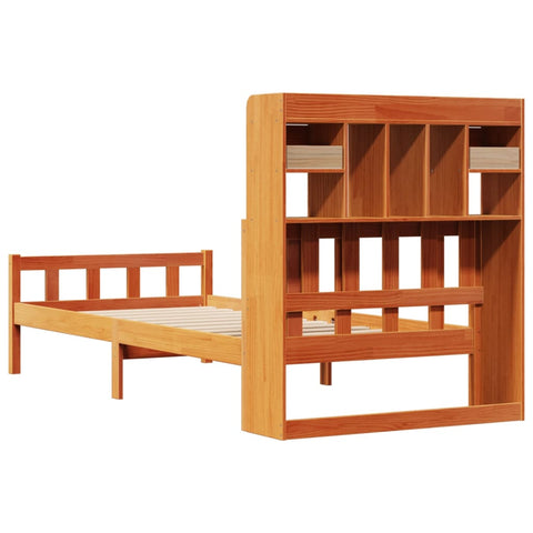 vidaXL Bookcase Bed without Mattress Wax Brown 75x190 cm Small Single Solid Wood Pine