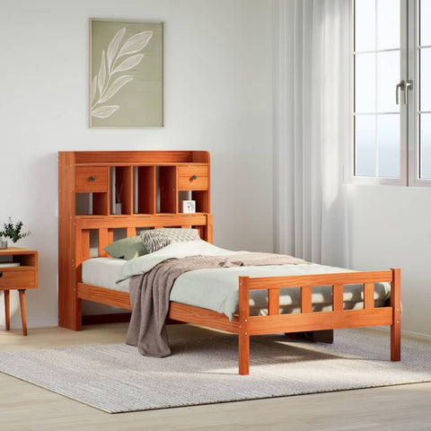 vidaXL Bookcase Bed without Mattress Wax Brown 75x190 cm Small Single Solid Wood Pine