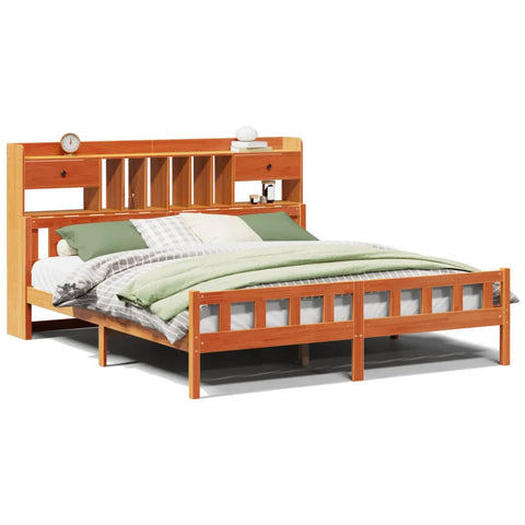 vidaXL Bookcase Bed without Mattress Wax Brown 180x200 cm Super King Solid Wood Pine