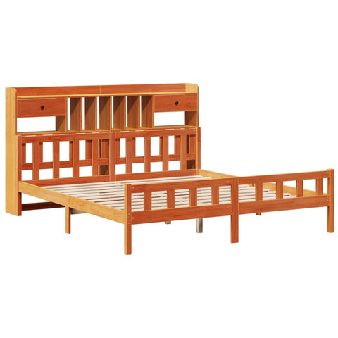 vidaXL Bookcase Bed without Mattress Wax Brown 180x200 cm Super King Solid Wood Pine