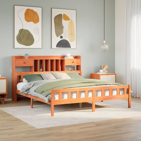 vidaXL Bookcase Bed without Mattress Wax Brown 180x200 cm Super King Solid Wood Pine