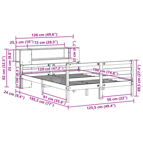 vidaXL Bookcase Bed without Mattress 120x190 cm Small Double Solid Wood Pine