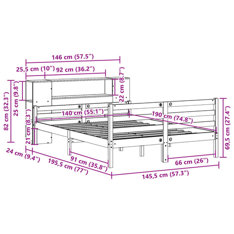 vidaXL Bookcase Bed without Mattress 140x190 cm Solid Wood Pine
