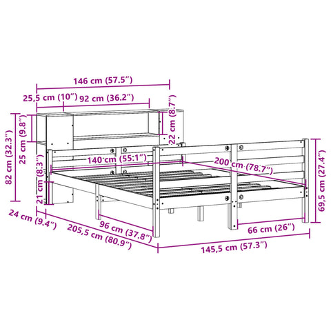 vidaXL Bookcase Bed without Mattress White 140x200 cm Solid Wood Pine