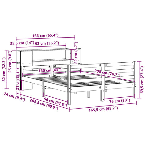 vidaXL Bookcase Bed without Mattress 160x200 cm Solid Wood Pine