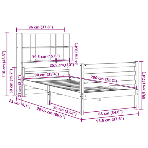 vidaXL Bookcase Bed without Mattress 90x200 cm Solid Wood Pine