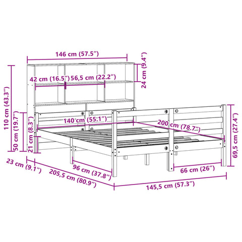 vidaXL Bookcase Bed without Mattress 140x200 cm Solid Wood Pine