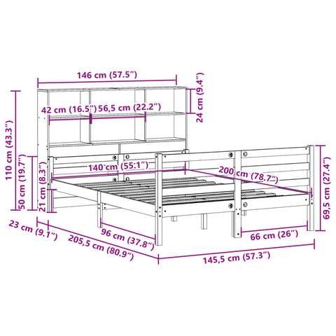 vidaXL Bookcase Bed without Mattress White 140x200 cm Solid Wood Pine