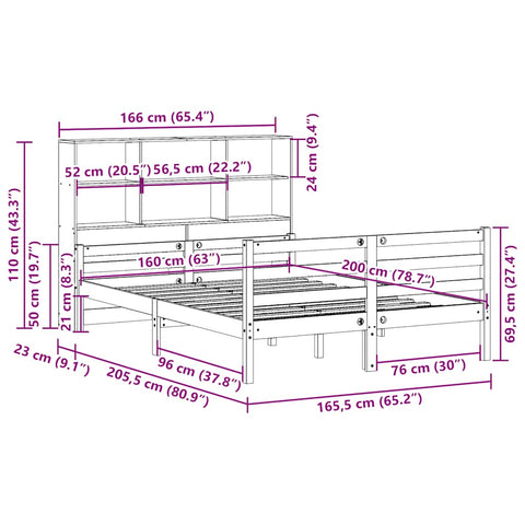 vidaXL Bookcase Bed without Mattress 160x200 cm Solid Wood Pine