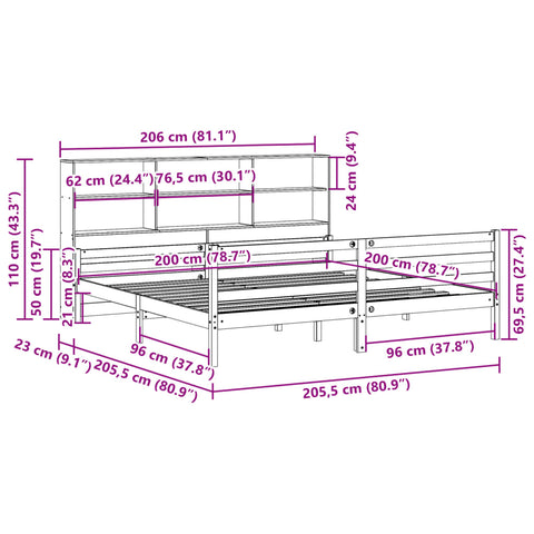 vidaXL Bookcase Bed without Mattress 200x200 cm Solid Wood Pine