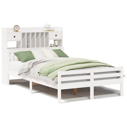 vidaXL Bookcase Bed without Mattress White 135x190 cm Double Solid Wood Pine