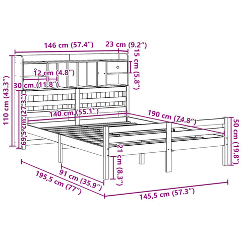 vidaXL Bookcase Bed without Mattress 140x190cm Solid Wood Pine