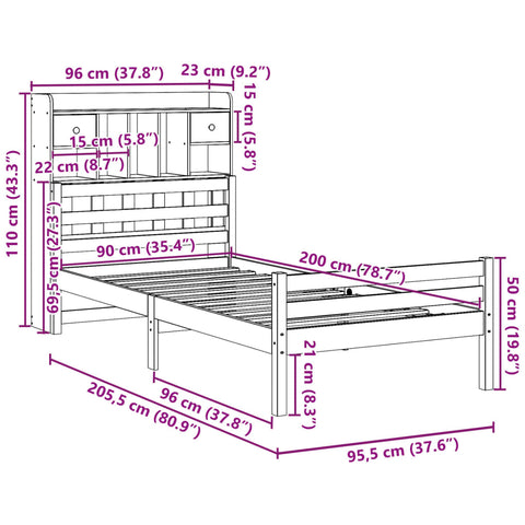 vidaXL Bookcase Bed without Mattress 90x200cm Solid Wood Pine