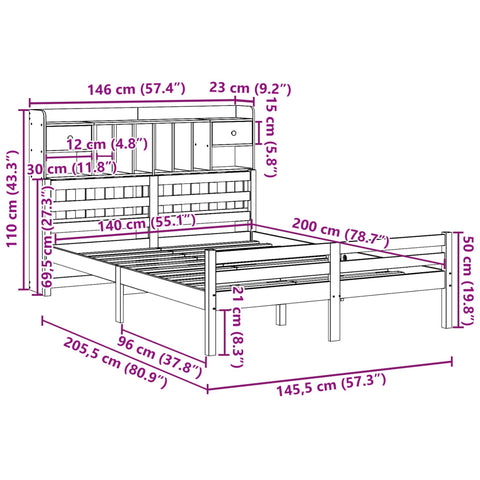 vidaXL Bookcase Bed without Mattress 140x200cm Solid Wood Pine