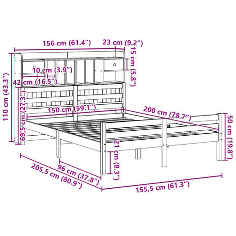 vidaXL Bookcase Bed without Mattress 150x200 cm King Size Solid Wood Pine