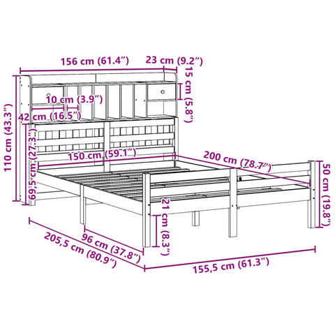 vidaXL Bookcase Bed without Mattress White 150x200 cm King Size Solid Wood Pine