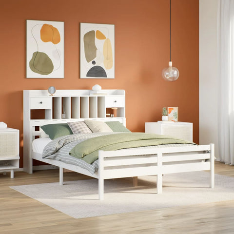 vidaXL Bookcase Bed without Mattress White 150x200 cm King Size Solid Wood Pine