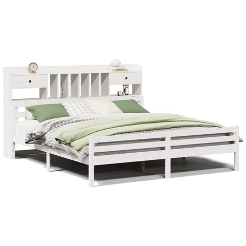 vidaXL Bookcase Bed without Mattress White 180x200 cm Super King Solid Wood Pine