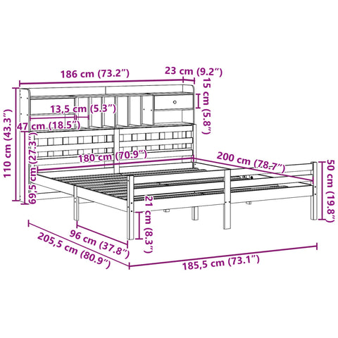 vidaXL Bookcase Bed without Mattress White 180x200 cm Super King Solid Wood Pine