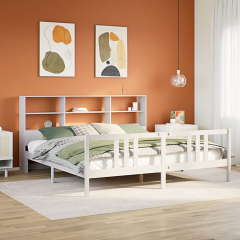 vidaXL Bookcase Bed without Mattress White 200x200cm Solid Wood Pine