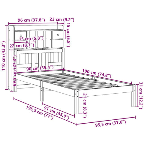 vidaXL Bookcase Bed without Mattress 90x190 cm Single Solid Wood Pine