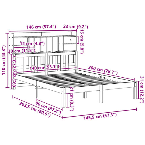 vidaXL Bookcase Bed without Mattress White 140x200 cm Solid Wood Pine