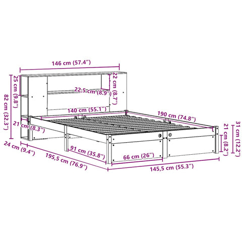 vidaXL Bookcase Bed without Mattress 140x190cm Solid Wood Pine