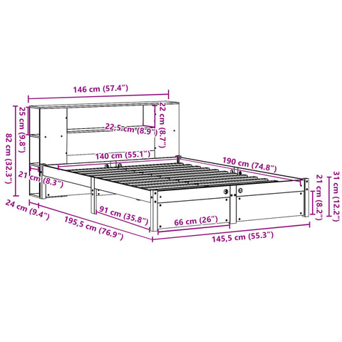vidaXL Bookcase Bed without Mattress White 140x190cm Solid Wood Pine