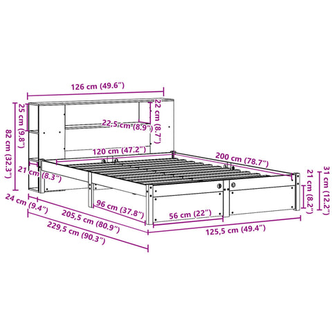 vidaXL Bookcase Bed without Mattress 120x200cm Solid Wood Pine
