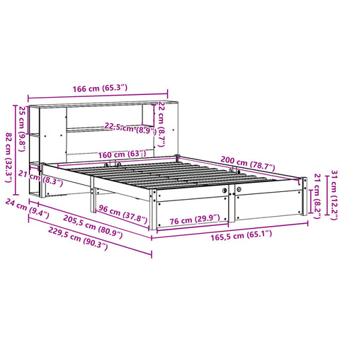 vidaXL Bookcase Bed without Mattress 160x200cm Solid Wood Pine