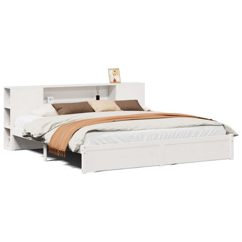 vidaXL Bookcase Bed without Mattress White 200x200cm Solid Wood Pine